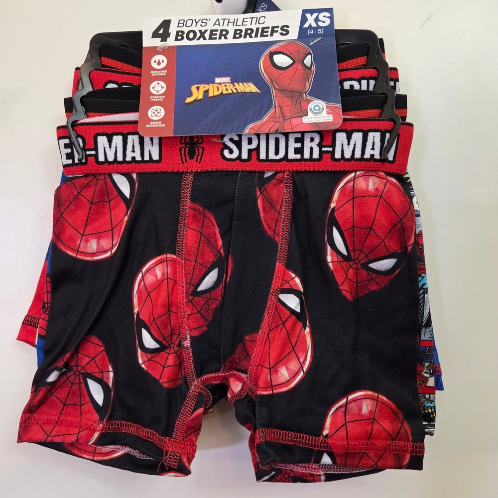 Marvel Spider-Man Boys Athletic Boxer Briefs 4-Pack Size XS 4-5 New